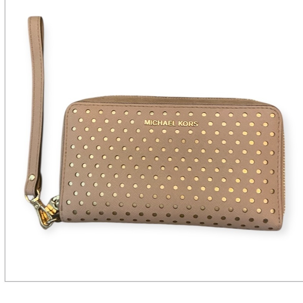 Michael Kors Blush Pink And Gold Dot Wristlet Wallet